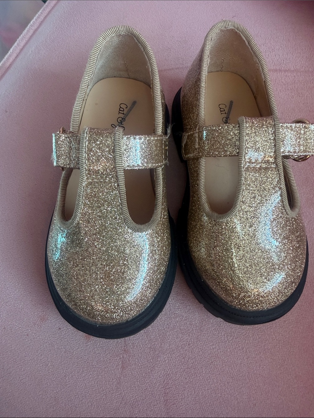 Cat & Jack Girls' Gold Glitter T-Strap Dress Shoes